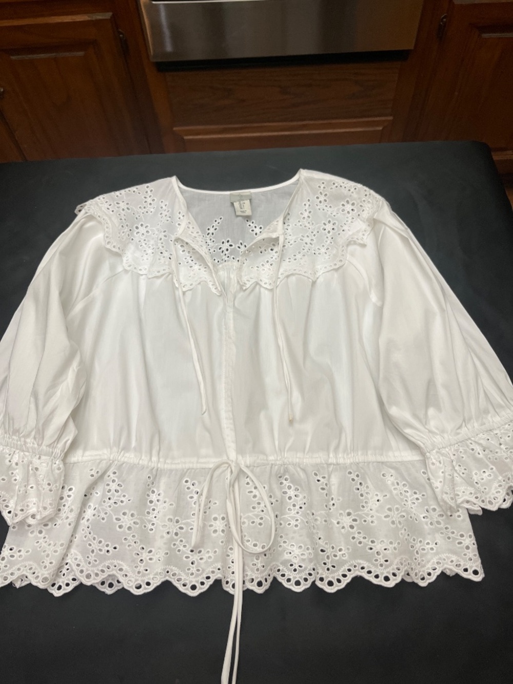 NWOT Joie White Cotton, Drawstring Waist Top. So Cute! Sz. Lg. - Picture 9 of 10